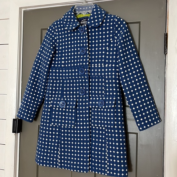 Mini Boden Other - Mini Boden woven blue white polkadot overcoat 9-10